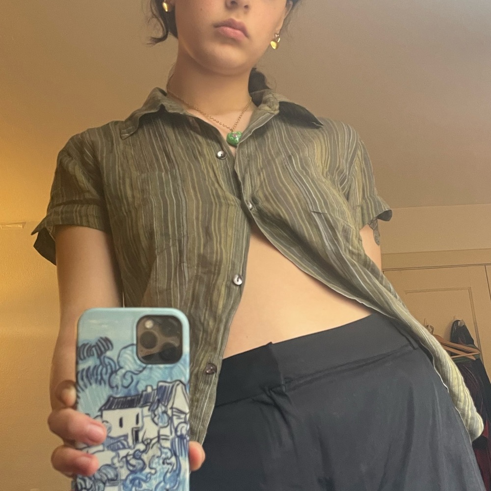 Green light weight cotton button down! Summer top